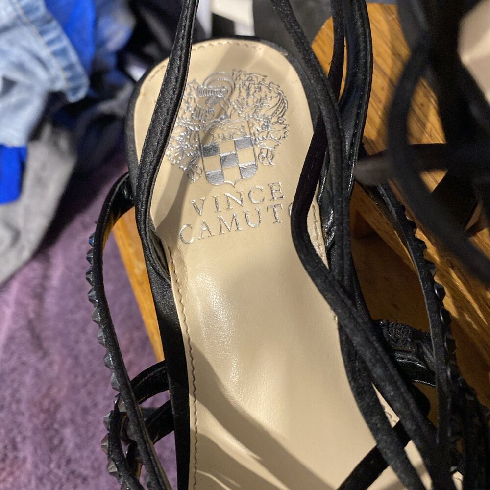 Vince Camuto Amarina Heels Size 6.5 Gladiator Straps Bling Black - Picture 3 of 9